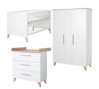 Chambre Bébé 3 Pièces - Lit Évolutif + Commode À Langer Et Armoire Leon Blanc - Chêne Othello TU