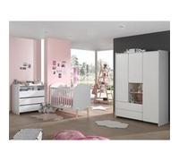 Chambre bébé 5 pièces lit commode plan à langer bibliothèque et armoire 3 portes bois laqué blanc... Multicolore G
