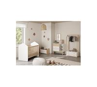 KAINA - Chambre Bébé 60x120cm Complète + Coffre à Jouets Coloris Blanc et Naturel -