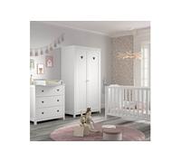 MILADY - Chambre bébé avec Armoire 2 Portes, Commode et Plan à langer laqué Blanc - Altobuy Blanc G
