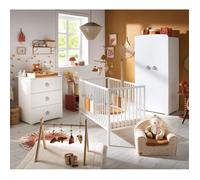 Chambre Bébé Complète Basic, Lit 120x60 Tout Barreaux, Commode À Langer 3 Tiroirs Et Armoire 2 Portes - Boutons Cœur - Basic Blanc/gris TU