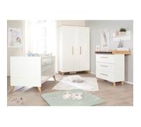 Chambre bébé 3 pièces - lit évolutif + commode à langer et armoire leon blanc - chêne othello TU