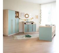 Chambre Bébé Complète Évolutive Roba - Selva - Lit 70x140 + Commode À Langer + Armoire 3 Portes - Vert Sauge - Effet Noyer Multicolore