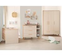 Chambre Bébé Complète Jil - ROBA - Lit Évolutif 70x140 + Commode à Langer + Armoire 3 Portes - Cashmere / Décor Châtaignier