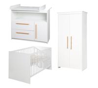 Chambre Bébé Complète Lilo - ROBA - Lit Évolutif 70x140 cm + Commode à Langer + Armoire 2 Portes - Blanc