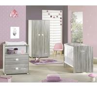 Chambre bébé complete - Lit 120x60, commode a langer et armoire - BABY PRICE - SMILE - Chene silex