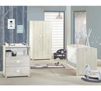 Chambre bébé complete - Lit 120x60, commode a langer et armoire - BABY PRICE - SMILE - Hetre cendré
