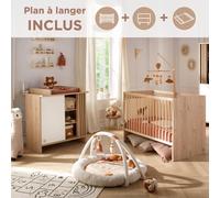 Chambre bébé complète, lit bébé et commode à langer avec claustra - tokyo blanc/marron TU