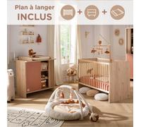 Chambre bébé complète, lit bébé et commode à langer avec claustra - tokyo rouge/marron TU