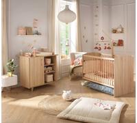 Sauthon Chambre duo bébé Sam – Lit 120 x 60 cm et commode à langer – Chêne doré