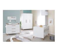 Chambre Bébé Complète ROBA - Ole - Lit Évolutif 70x140 cm + Commode à Langer + Armoire 3 Portes - Blanc - Chêne Foncé