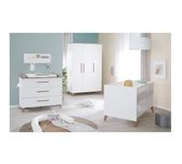 Chambre bébé complete : Lit évolutif 70 x 140 cm + commode a langer + armoire 3 portes - OLE - ROBA - Chene foncé / Blanc