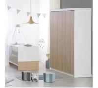 Chambre Bébé Complète - Lit Évolutif 70 X 140 Cm + Commode À Langer + Armoire 3 Portes - Roba - Bicolore Blanc / Décor Chêne Clair Blanc
