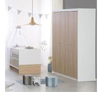 Chambre bébé complete - Lit évolutif 70 X 140 cm + Commode a langer + Armoire 3 portes - ROBA - Bicolore blanc /Reproduction chene clair