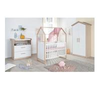 Chambre bébé complète : Lit 60 x 120 cm + commode à langer évolutive + armoire - CABANE - ROBA - Chêne / Blanc