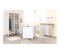Chambre Bébé Complète ROBA - Leon - Lit 60x120 Transformable + Commode à Langer Évolutive + Armoire 3 Portes - Blanc - Chêne