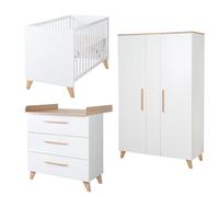 Chambre Bébé 3 Pcs - Lit Cododo 2en1 + Commode À Langer Et Armoire Leon Blanc - Chêne Othello TU