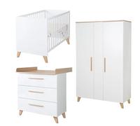Chambre Bébé Complète Roba - Leon - Lit 60x120 Transformable En Cododo + Commode À Langer + Armoire 2 Portes - Blanc - Chêne Blanc