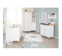 Chambre Bébé Complète Roba - Leon - Lit Évolutif 70x140 + Commode À Langer + Armoire 2 Portes 2 Niches - Blanc - Chêne Blanc