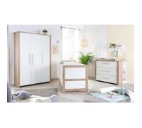 Chambre Bébé Complète ROBA - Malo - Lit Évolutif 70x140 cm + Commode à Langer + Armoire 3 Portes - Blanc - Décor Chêne