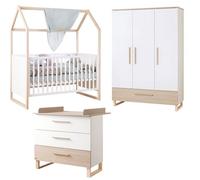 Chambre bébé complète - ROBA - Noah - Lit cododo 70x140 + Commode à langer + Armoire 3 portes - Blanc/Chêne