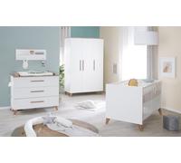 Chambre Bébé Complète Roba - Ole - Lit Évolutif 70x140 Cm + Commode À Langer + Armoire 3 Portes - Blanc - Chêne Foncé Blanc