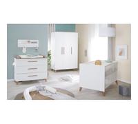 Chambre Bébé Complète Roba - Ole - Lit Évolutif 70x140 Cm + Commode À Langer + Armoire 3 Portes - Blanc - Chêne Foncé Blanc