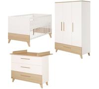 Chambre bébé complète - ROBA - Theo - Lit évolutif 70x140 + Commode à langer + Armoire 3 portes - Blanc/Chêne