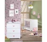 Chambre bébé duo Basic coeur: lit 120x60, commode à langer - Babyprice - Blanc