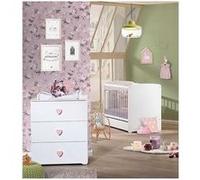 BabyPrice Duo Lit bébé 120x60 cm + Commode à Langer Boutons Coeur Rose Basic | Fabriqué en France by Sauthon