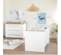Chambre Bébé Duo Évolutive ROBA - Lumo - Lit 70x140 + Commode à Langer - Blanc - Chêne