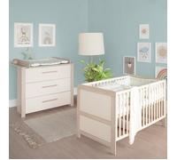 Chambre Bébé Duo Évolutive ROBA - Momo - Lit 70x140 + Commode à Langer à 3 Tiroirs - Beige Cashmere - Chêne Tristan