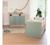 Chambre bébé évolutive - lit + commode à langer selva vert sauge - noyer de virginie TU