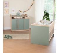 Chambre bébé évolutive - lit + commode à langer selva vert sauge - noyer de virginie TU