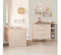 Chambre Bébé Duo Jil - ROBA - Lit Évolutif 70x140 cm et Commode à Langer - Cashmere / Décor Châtaignier