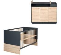 Chambre bébé évolutive 2 pièces - lit et commode à fermeture douce lenn anthracite / chêne artisan TU