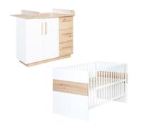 Chambre Bébé Duo Lion - ROBA - Lit Évolutif 70x140 cm - Blanc - Décor Bois blanc TU