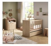 Chambre bébé duo - Lit 120 x 60 cm + Commode 2 portes et une niche - Adele - Hêtre/crème- SAUTHON