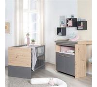 Chambre bébé duo : Lit 60 x 120 cm + commode a langer évolutive - ANNA - Chene Kent / Anthracite