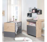 Roba Chambre bébé duo ANNA - Lit 60 x 120 cm + commode à langer évolutive - Chêne Kent/Anthracite
