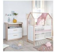 Chambre bébé duo : Lit 60 x 120 cm + commode a langer évolutive - CABANE - ROBA - Chene / Blanc
