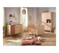Chambre bébé duo lit 70x140cm bois + commode terracotta Seventies
