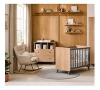 Chambre bébé duo: Lit bébé 60x120 et commode à langer 2 tiroirs décor bois chêne - COME