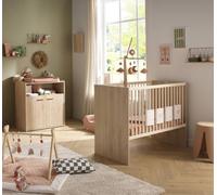 Chambre Bébé Duo: Lit Bébé 60x120 Évolutif Et Commode À Langer 2 Portes Décor Bois Hêtre - Adele Marron TU