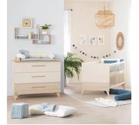 Chambre Bébé Duo : Lit Évolutif 70 X 140 Cm + Commode À Langer - Sydney - Roba - Chêne / Beige Beige