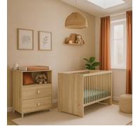 Chambre bébé duo MONTANA - Lit 120x60 + Commode à langer 2 tiroirs décor chêne doré - SAUTHON
