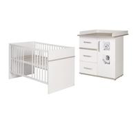 Chambre Bébé Duo Moritz ROBA - Lit Évolutif 70x140 + Commode à Langer - Blanc / Effet Chêne