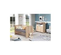 Chambre bébé duo NIKO - Lit 70x140 cm + Commode à langer 2 portes - Décor chene naturel