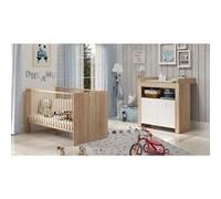 Chambre bébé duo PIA - Lit 70x140 cm + Commode à langer 2 portes - Décor chene sonoma et blanc mat Blanc G
