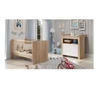 Chambre bébé duo PIA - Lit 70x140 cm + Commode à langer 2 portes - Décor chêne sonoma et blanc mat - TRENDTEAM